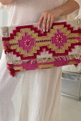 Boho pink beaded oversized clutch bag