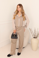 Tilly mocha two tone panel zip through jacket & trouser loungewear