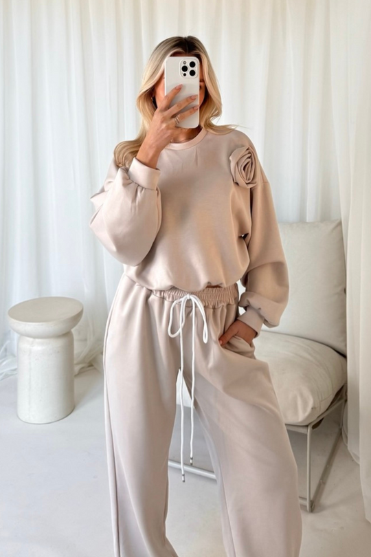 Alex beige rose sweater and jogger loungewear