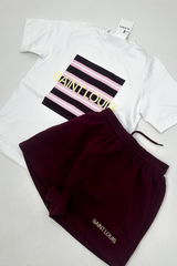 SAINT LOUIS BURGUNDY & LEMON EMBROIDERED PREMIUM TEE & SHORTS SET