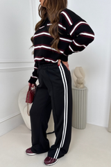 NELLO BLACK STRIPED SIDED WIDE LEG JOGGERS