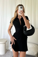 Natasha black pleated tennis dress