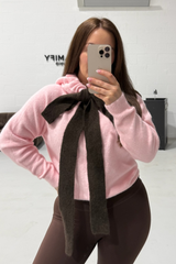 FREYA PINK KNITTED NECK TIE HOODIE