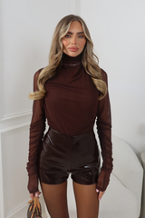 SYLVIE CHOCOLATE PU HIGH WAIST SHORTS