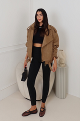 LOUIS CAMEL FAUX SUEDE BOMBER JACKET