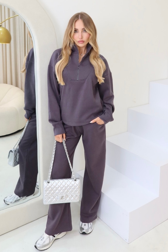 Mia steel grey 3/4 zip sweater straight leg loungewear