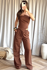 Sammy chocolate brown wide leg linen trousers