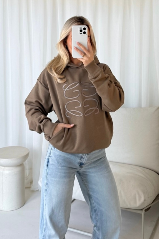 GeGe beige embroidered oversized hoodie