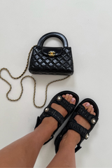 Olivia black tweed double strap slides