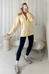 Cassidy cream & navy 3/4 zip sweater and legging set