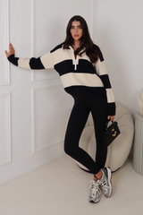 ROZELE BLACK STRIPED HALF ZIP JUMPER