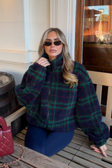 SIMONE GREEN TARTAN CHECK 3/4 ZIP FLEECE