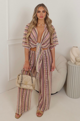 Blake lemon multi crochet tie front crochet top & trouser co-ord