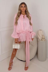 Jaycee pink chiffon shirt dress