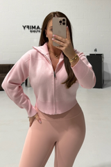 MANDY BABY PINK FULL ZIP RIBBED HIGH NECK CARDIGAN