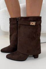 IMARA CHOCOLATE FAUX SUEDE FOLD OVER BOOTS
