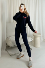 New York navy printed sweater and legging set