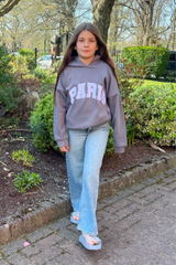 Mini Paris steel grey embroidered hoodie