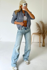 Aria Grey Cropped Long Sleeve Bomber Jacket Jacket