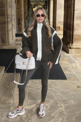 LISA KHAKI FLUFFY FLEECE WITH WHITE DETAILING