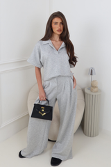 DYLAN GREY SHORT SLEEVE COLLARED TOP AND PANTS CO ORD TWO PIECE SET