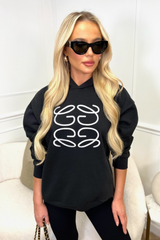 Gege Black Embroidered With White Premium Essential Relaxed Hoodie Hoodie