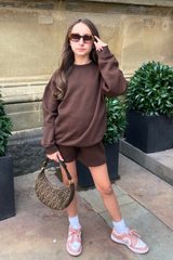 Mini Glamify brown essential sweater shorts loungewear set