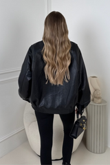 Orla black faux leather bomber jacket