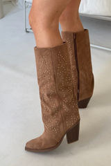 Heidi camel studded cowboy boots