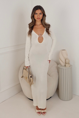 Daisy cream sheer knit backless maxi dress