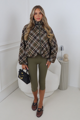 KELBY KHAKI CHECK ZIP UP HOODED JACKET