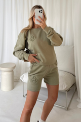 G monogram sage embroidered sweater shorts loungewear