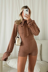 Kiera brown tie front romper