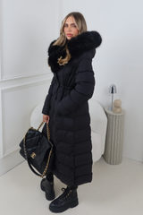 DELPHINE BLACK LONG FUR COLLAR PUFFER JACKET