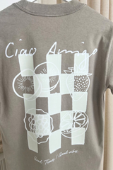 Ciao amigo back print faded khaki boxy t-shirt