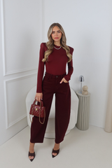 SALLY BURGUNDY BARREL LEG STRETCH JEANS