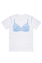 Lace blue bra printed white t-shirt