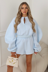 Niamh blue cropped zip sweater shorts loungewear