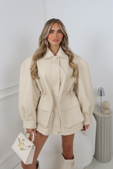 CARRIE CREAM LEATHER OVERSIZED COLLARED JACKET