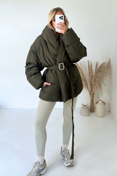 lauren khaki short belted puffer coat – Glamify Famous For Loungewear