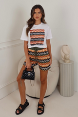 Molly khaki zig zag patterned printed t-shirt shorts co ord