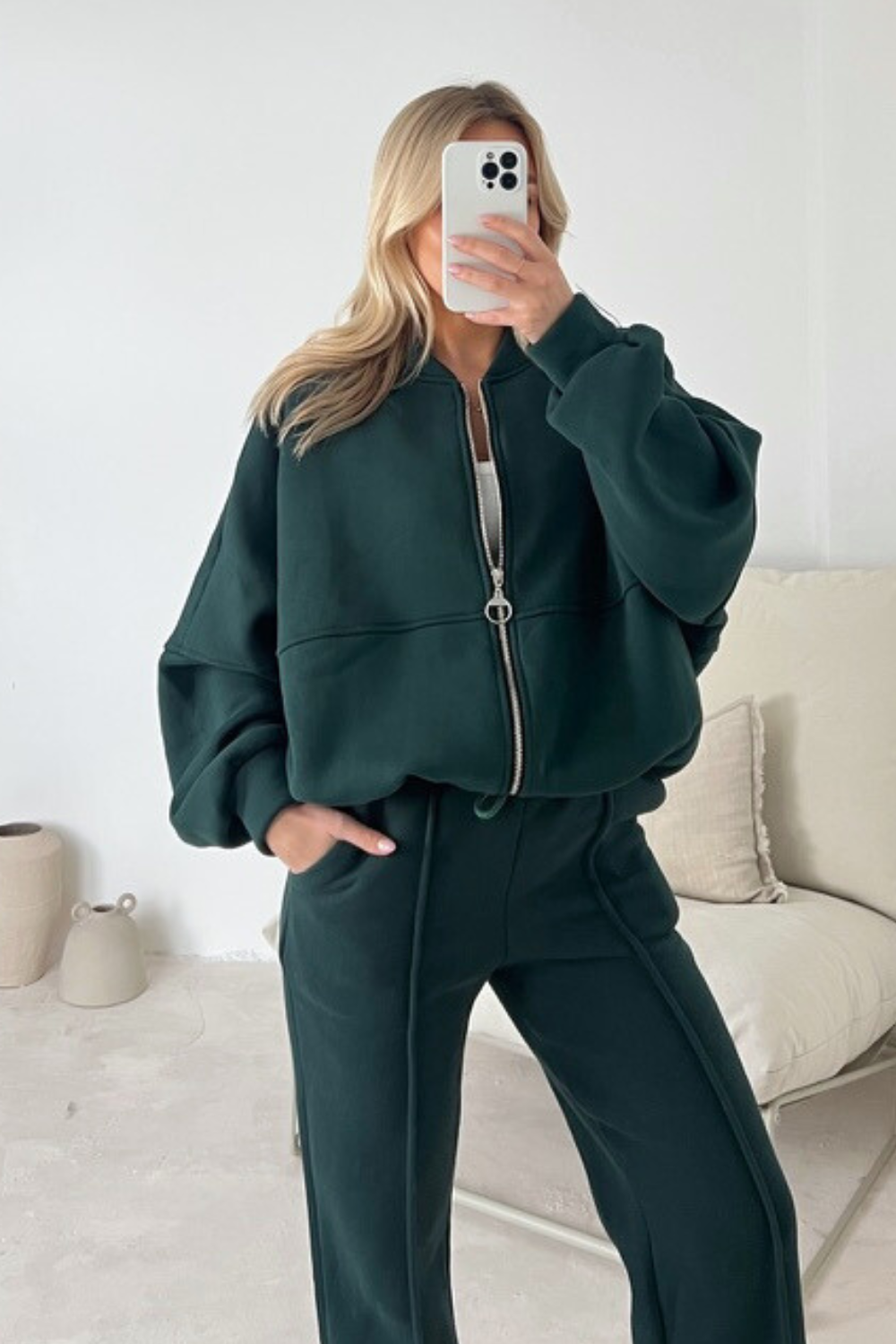 Camille green bomber jacket and straight leg jogger loungewear ...