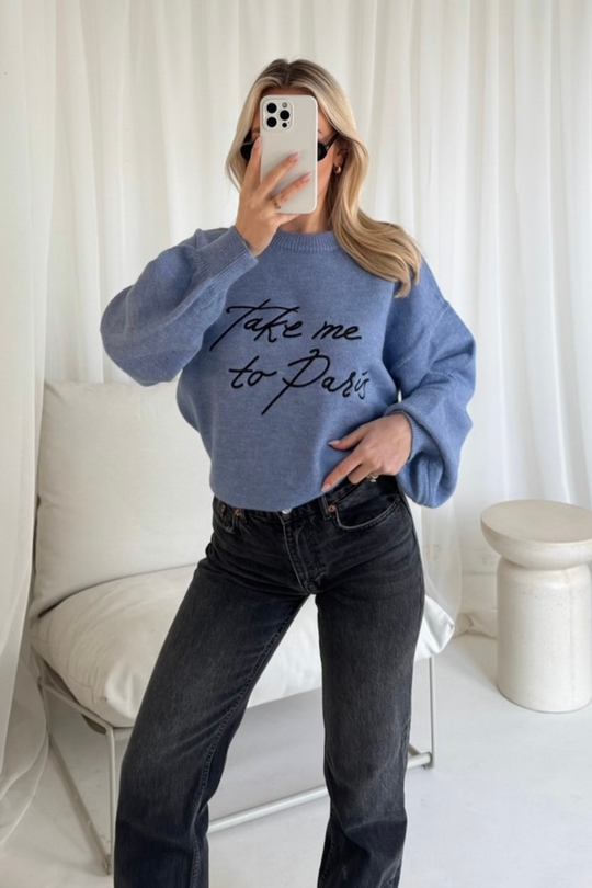 Take me to paris blue knit sweater