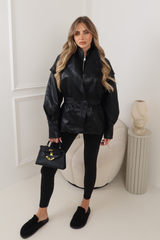 COLE BLACK FAUX LEATHER HIGH NECK ZIP JACKET