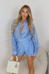 Katie blue sheer shirt & shorts co ord Co Ord