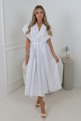 FRAN WHITE V NECK MAXI COTTON DRESS