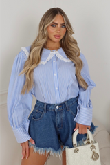 Joy blue wide leg distressed denim shorts