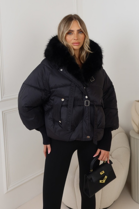 Layla Black puffer faux fur coat