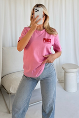 Paris pink & red printed heavyweight oversized t-shirt