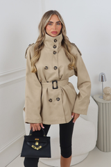 LORI BEIGE HIGH NECK BELTED TRENCH JACKET